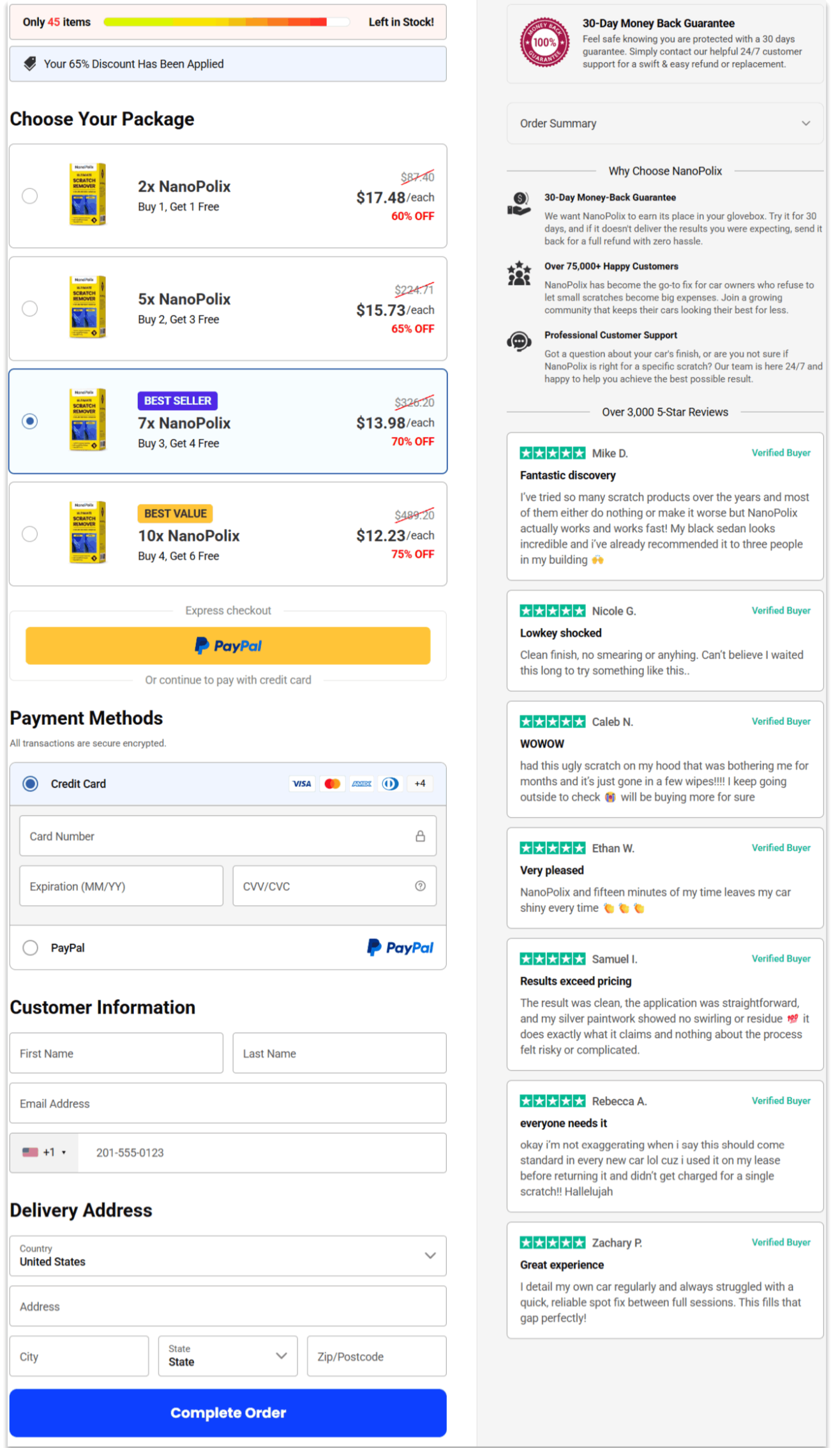 Nanopolix Scratch Remover Secure Checkout Page